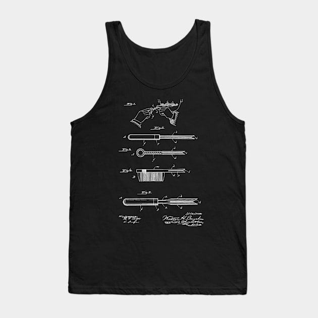 Curling Tongs Vintage Patent Hand Drawing Tank Top by TheYoungDesigns